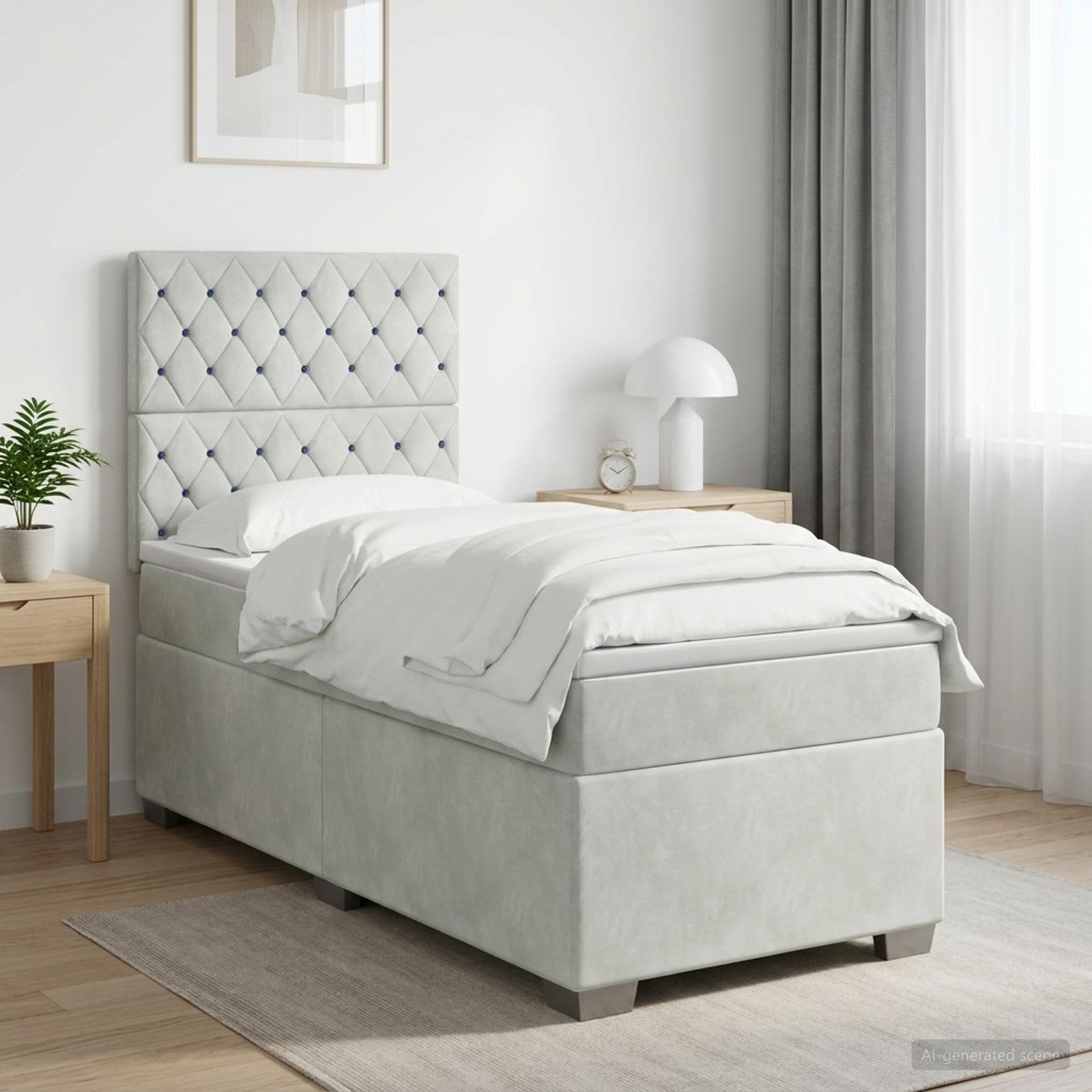Boxspringbed met matras Lichtgrijs 90 x 200 cm Fluweel