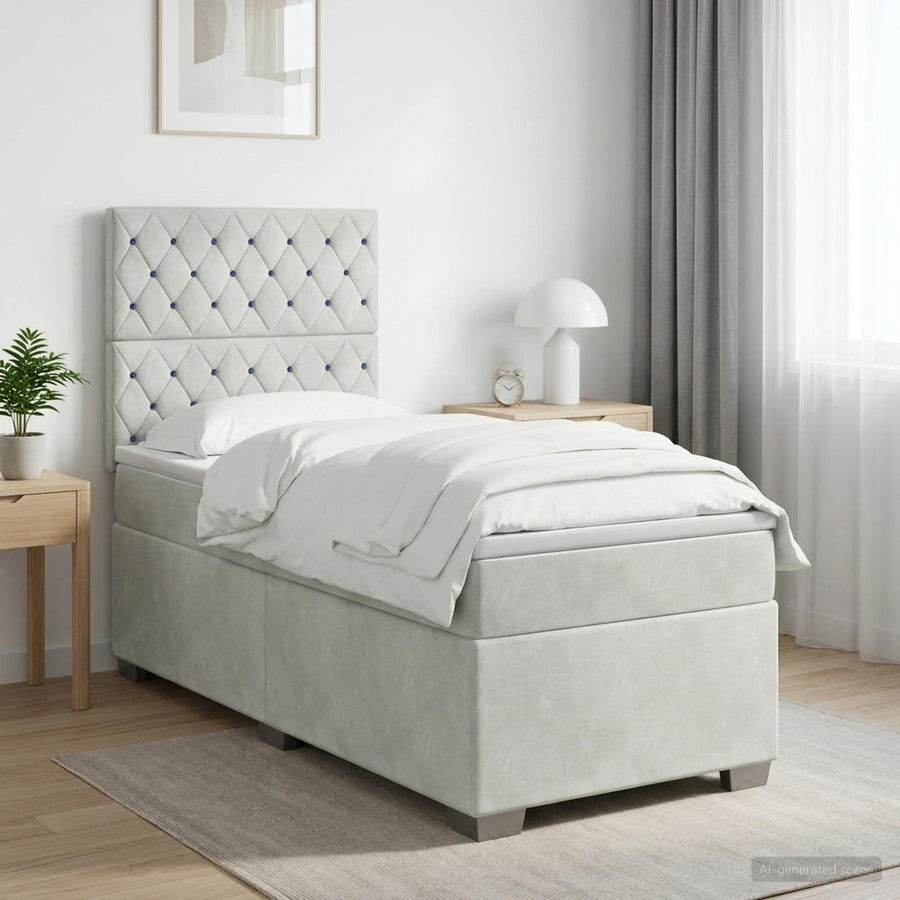 Boxspring Bed met Matras en LED Lichtgrijs 90 x 190 cm Fluweel