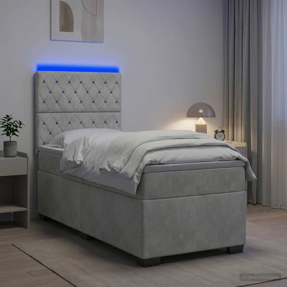 Boxspring Bed met Matras en LED Lichtgrijs 90 x 190 cm Fluweel