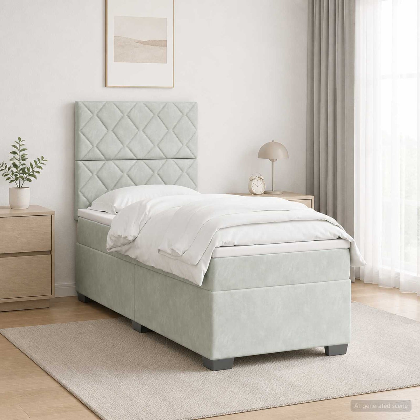 Boxspringbed met matras Lichtgrijs 100 x 200 cm Fluweel