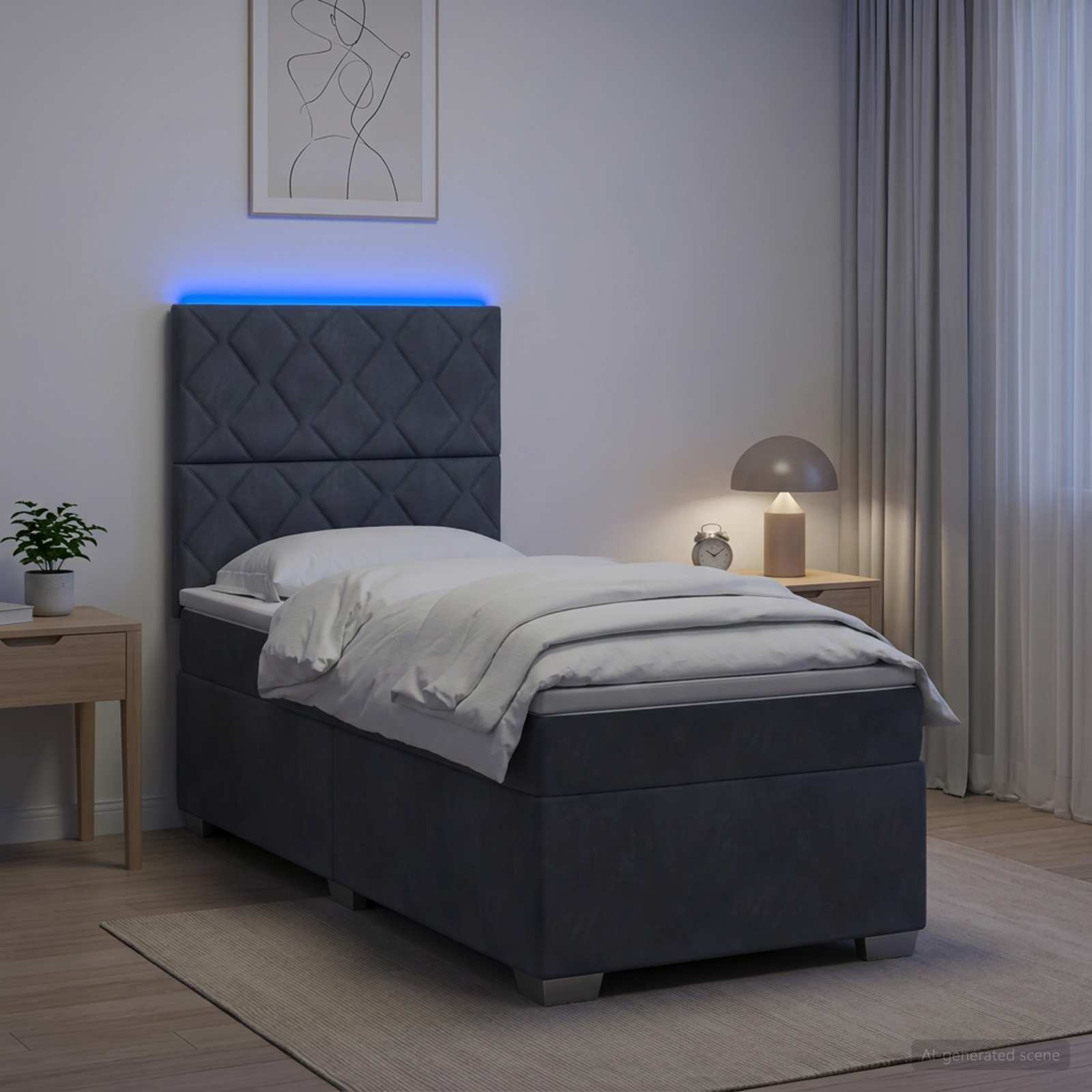 Boxspring Bed met Matras en LED Donkergrijs 90 x 190 cm Fluweel