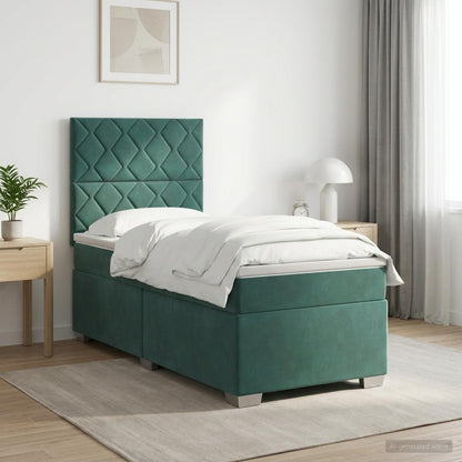 Boxspringbed met matras Donkergroen 100 x 200 cm Fluweel