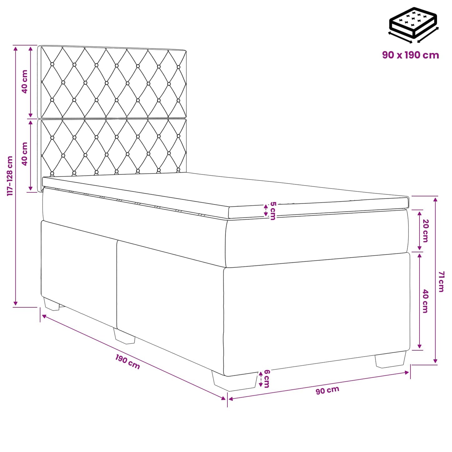 Boxspringbed met matras met hoofdeinde Roze 90 x 190 cm Fluweel