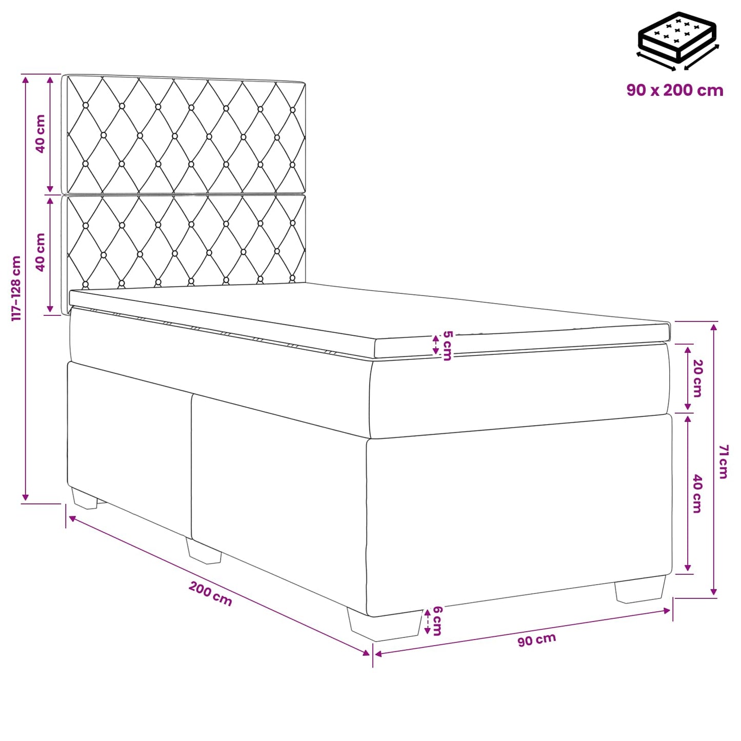 Boxspringbed met matras met hoofdeinde Roze 90 x 200 cm Fluweel