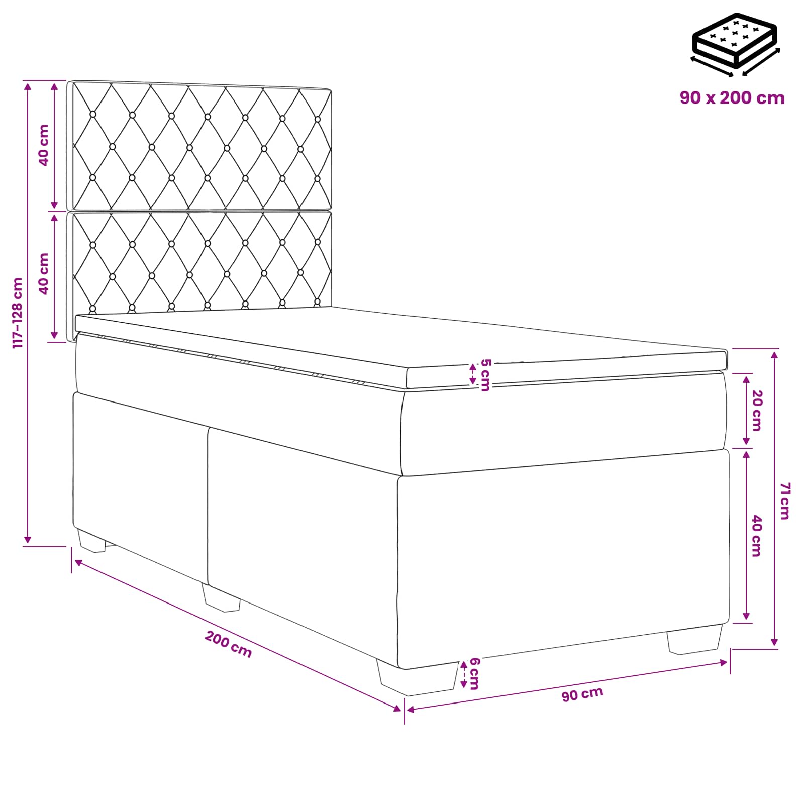 Boxspringbed met matras met hoofdeinde Roze 90 x 200 cm Fluweel