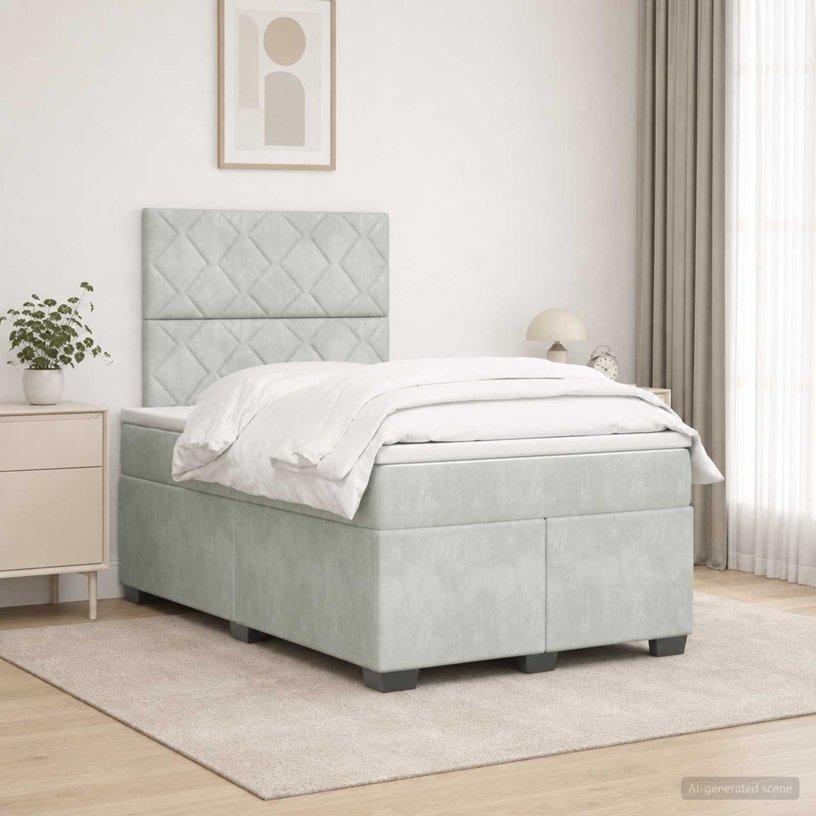 Boxspringbed met matras Lichtgrijs 120 x 190 cm Fluweel