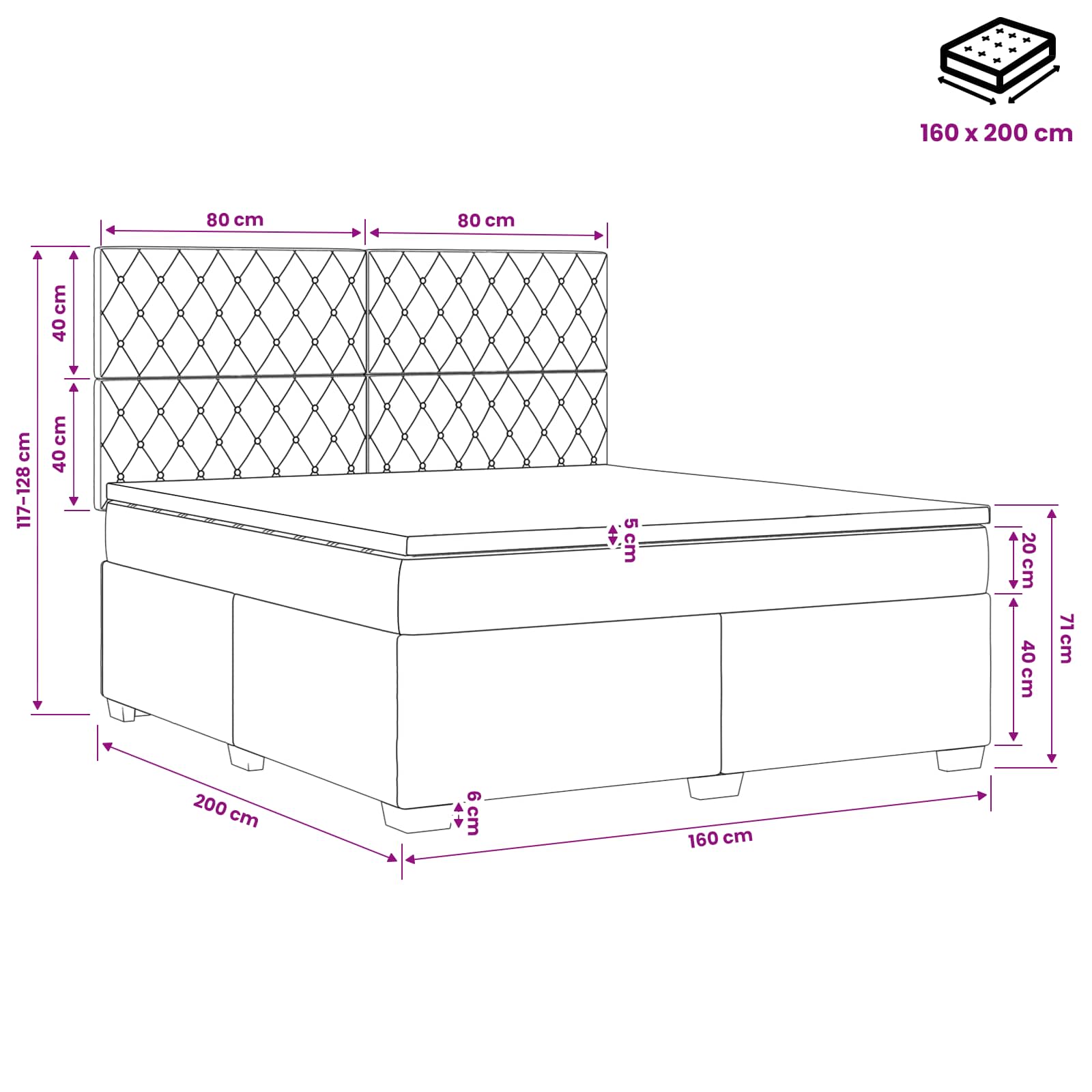 Boxspringbed met matras Lichtgrijs 160 x 200 cm Fluweel