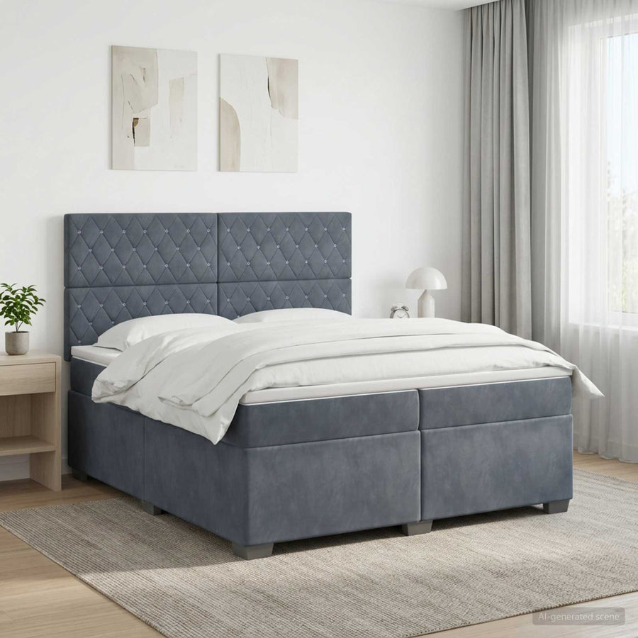 Boxspringbed met matras Donkergrijs 200 x 200 cm Fluweel