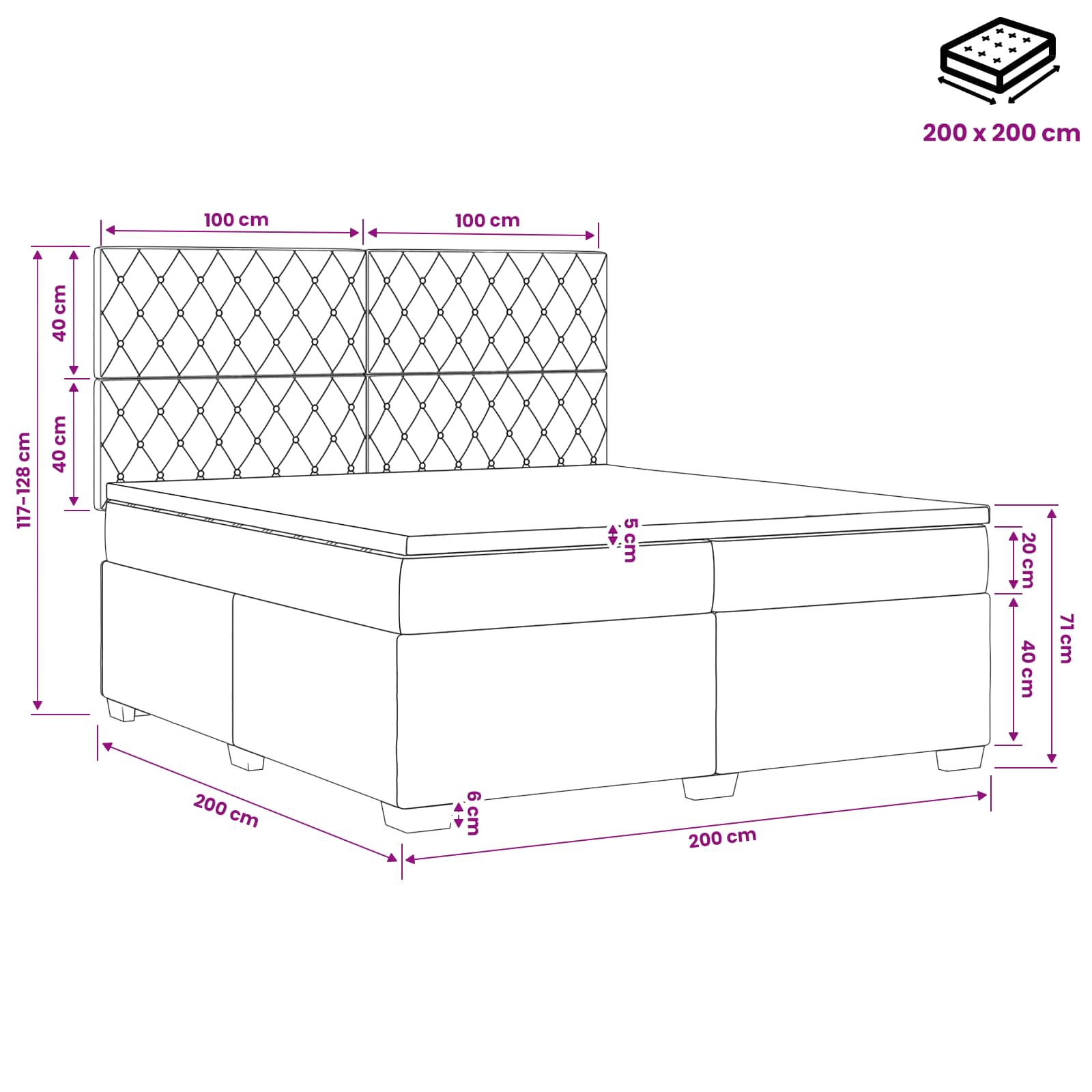 Boxspringbed met matras Roze 200 x 200 cm Fluweel