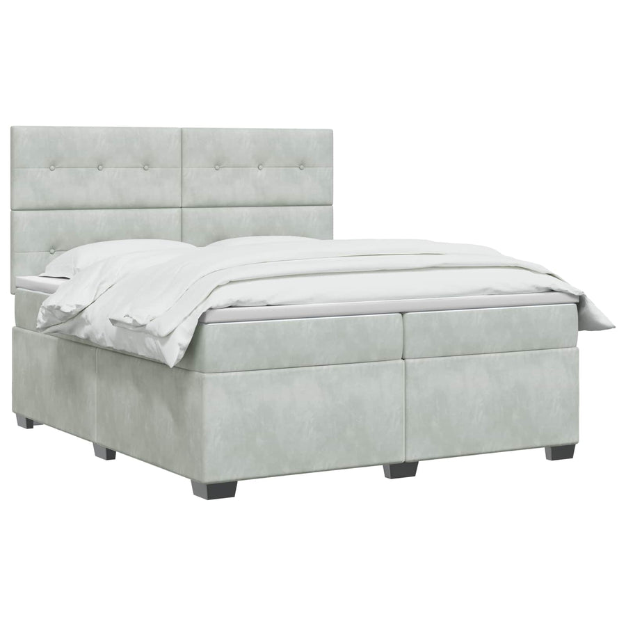 Boxspringbed met matras Lichtgrijs 200 x 200 cm Fluweel