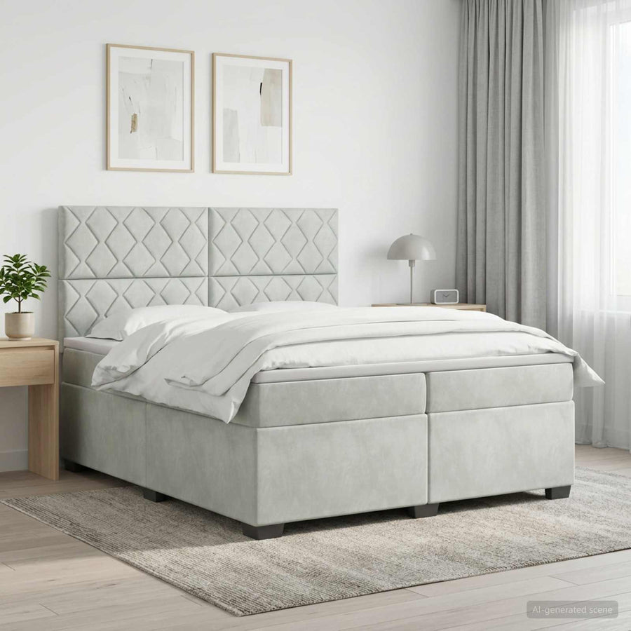 Boxspringbed met matras Lichtgrijs 200 x 200 cm Fluweel