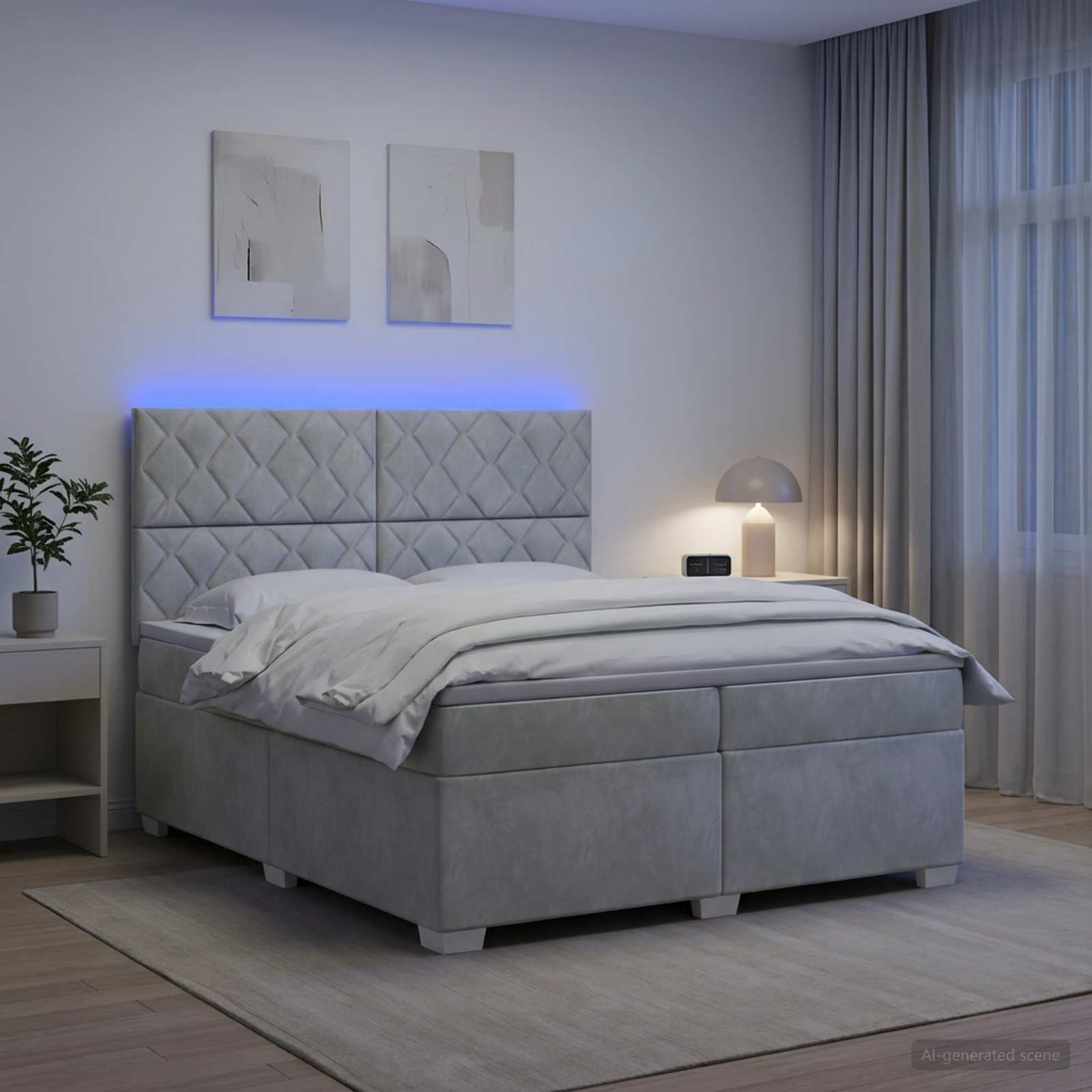 Boxspringbed met matras Lichtgrijs 200 x 200 cm Fluweel