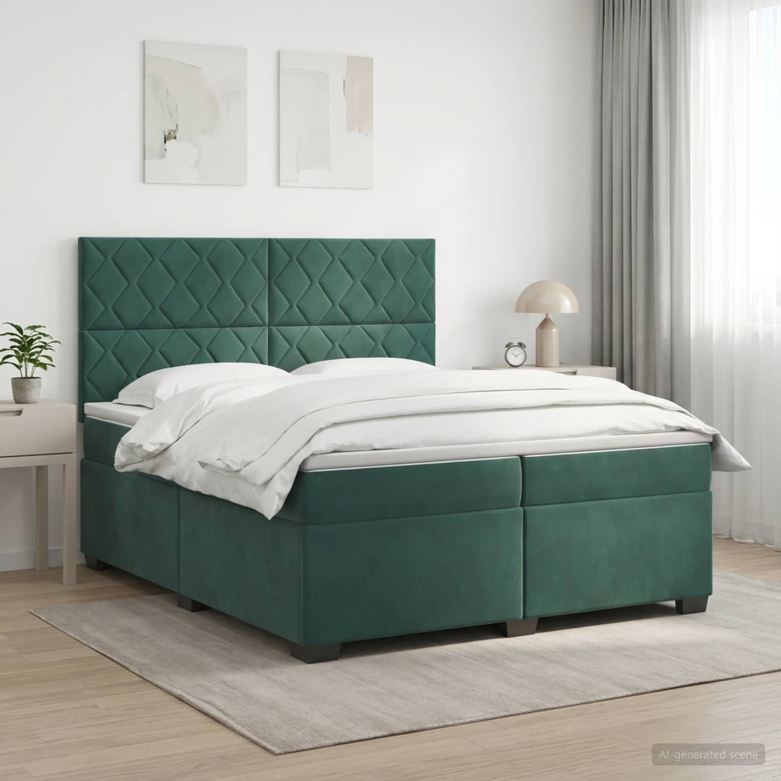 Boxspringbed met matras Donkergroen 200 x 200 cm Fluweel