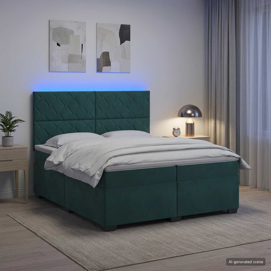 Boxspringbed met matras Donkergroen 200 x 200 cm Fluweel