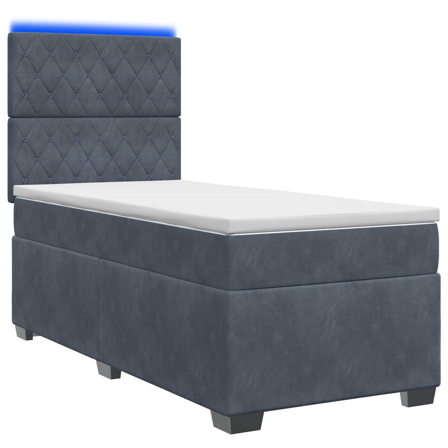 Boxspring Bed met Matras en LED Donkergrijs 90 x 190 cm Fluweel