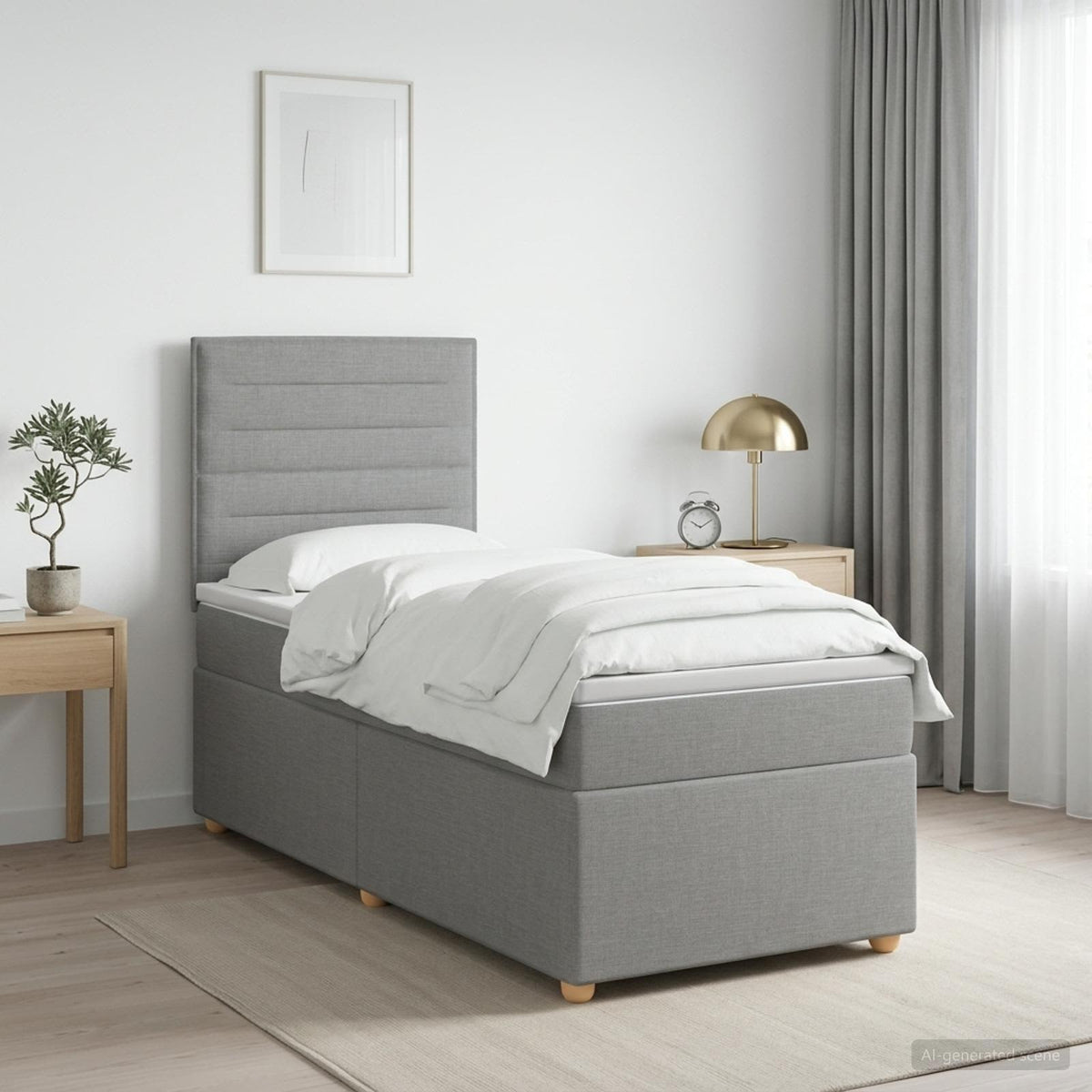 LED Boxspring Bed met Matras Lichtgrijs 90 x 190 cm Stof