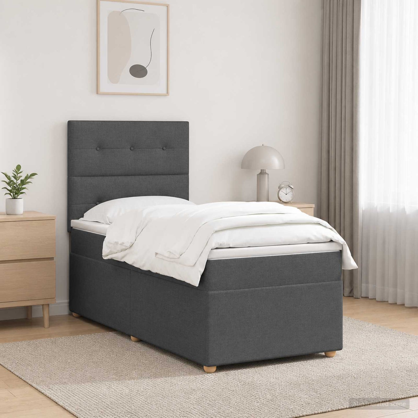 Boxspringbed met matras Donkergrijs 90 x 190 cm Stof
