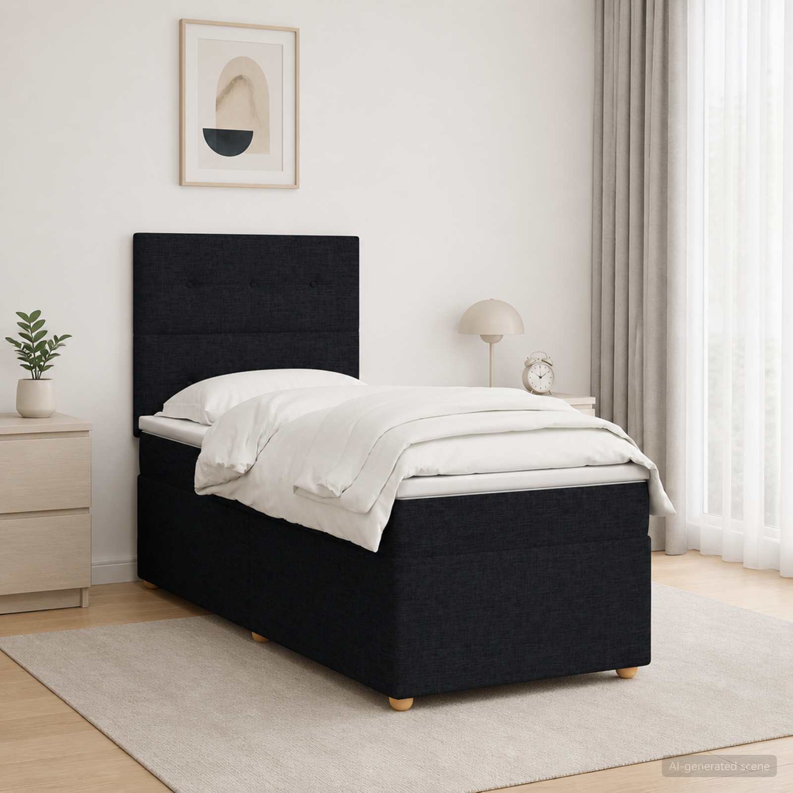 Boxspringbed met matras met hoofdeinde Zwart 100 x 200 cm Stof
