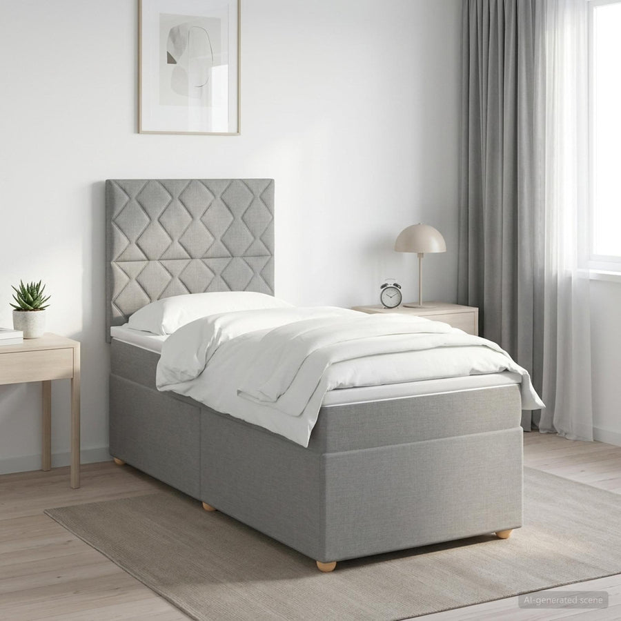 LED Boxspring Bed met Matras Lichtgrijs 90 x 190 cm Stof