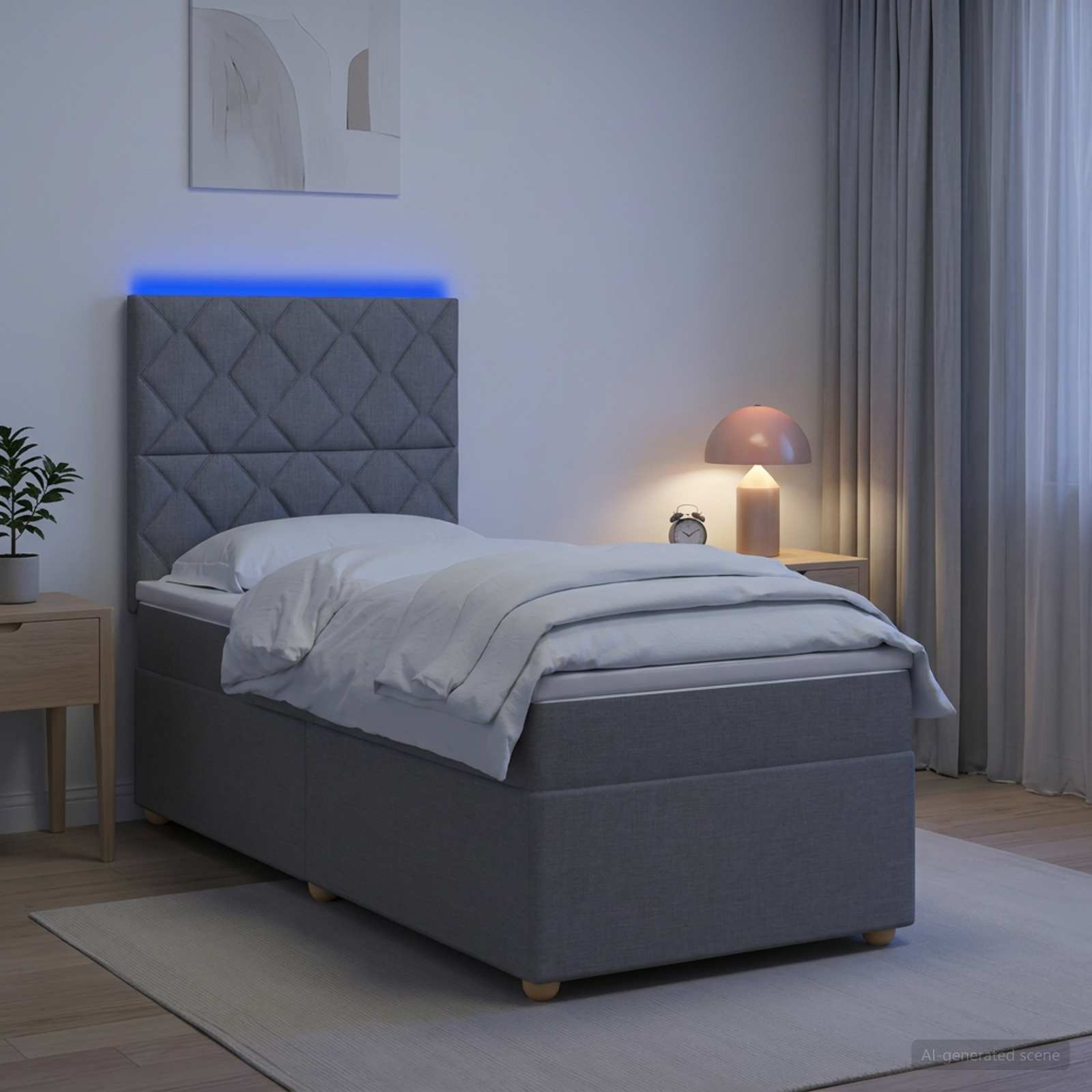 LED Boxspring Bed met Matras Lichtgrijs 90 x 190 cm Stof