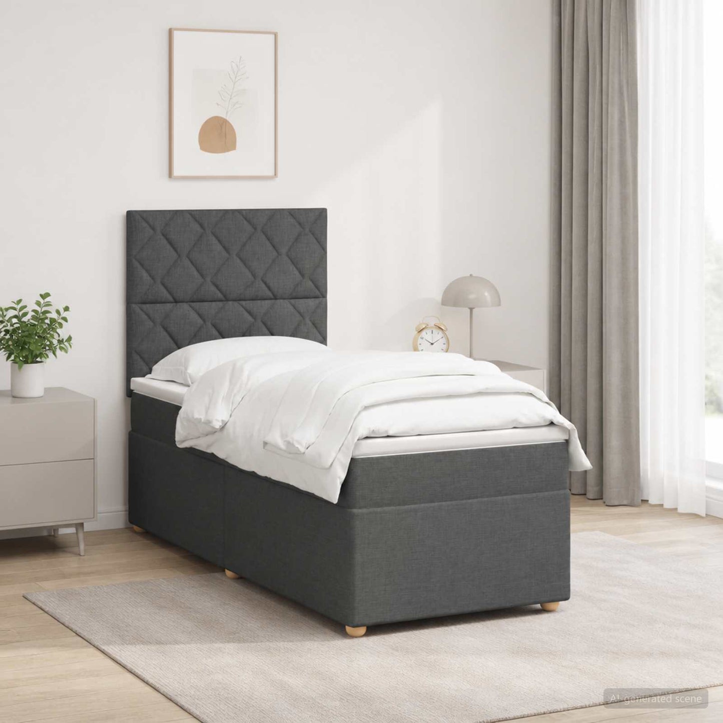Boxspringbed met matras Donkergrijs 90 x 190 cm Stof