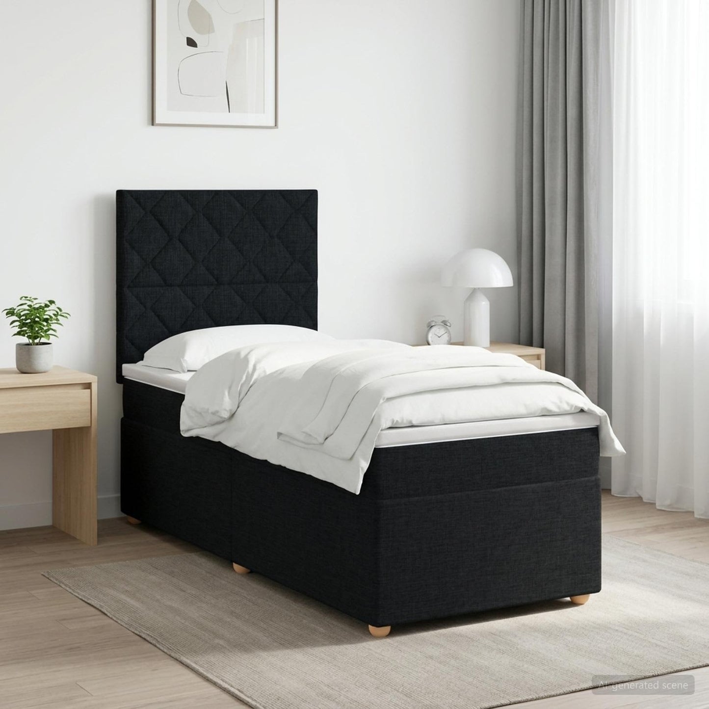 Boxspringbed met matras met hoofdeinde Zwart 90 x 190 cm Stof