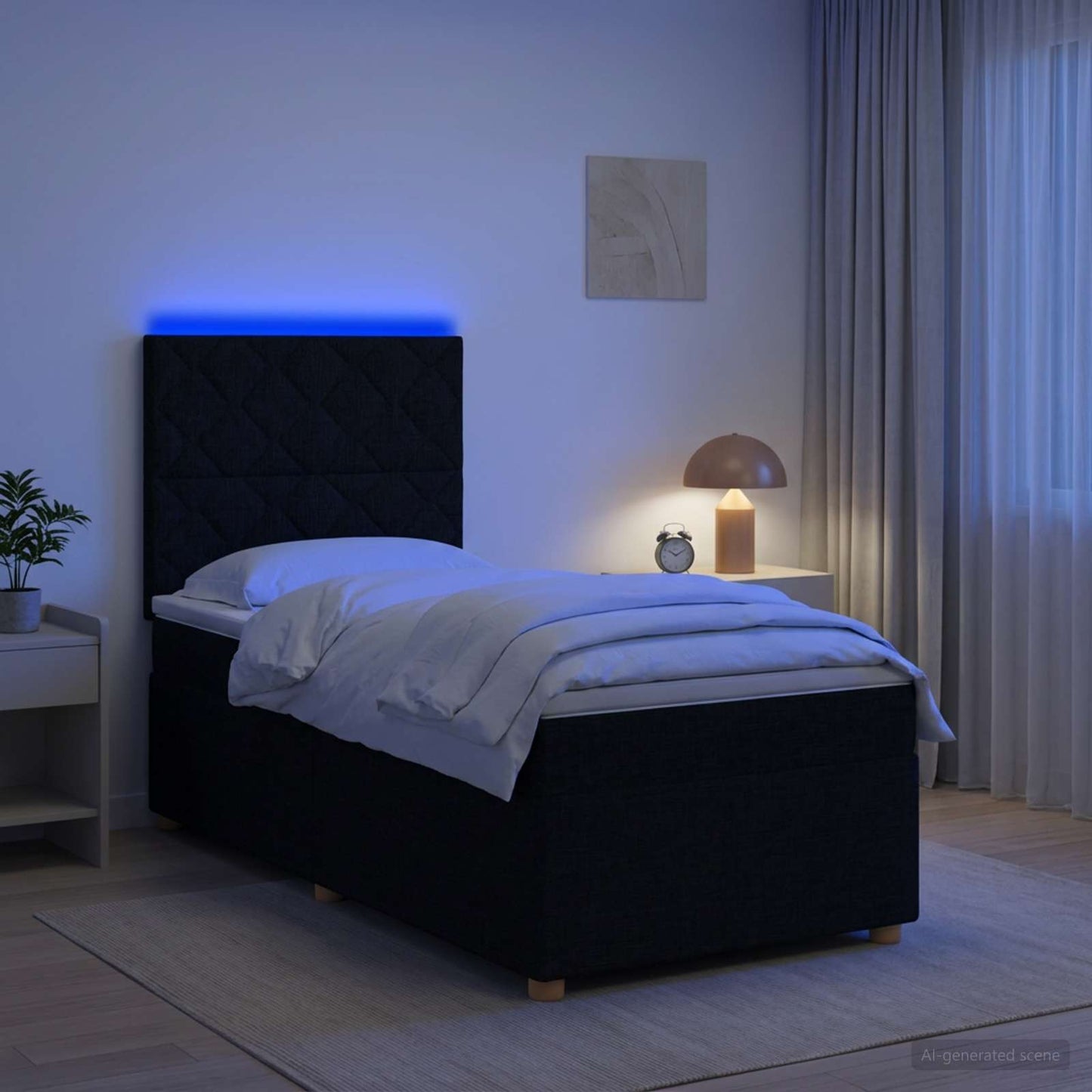 Boxspringbed met matras met hoofdeinde Zwart 90 x 190 cm Stof