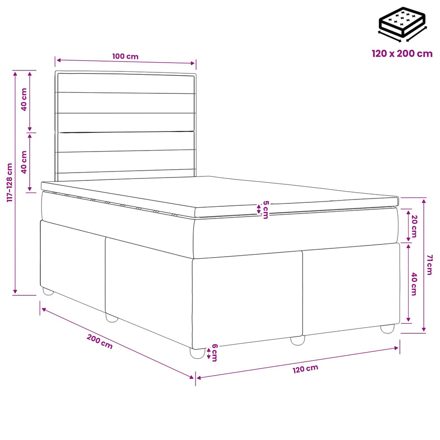 Boxspringbed met matras Lichtgrijs 120 x 200 cm Stof
