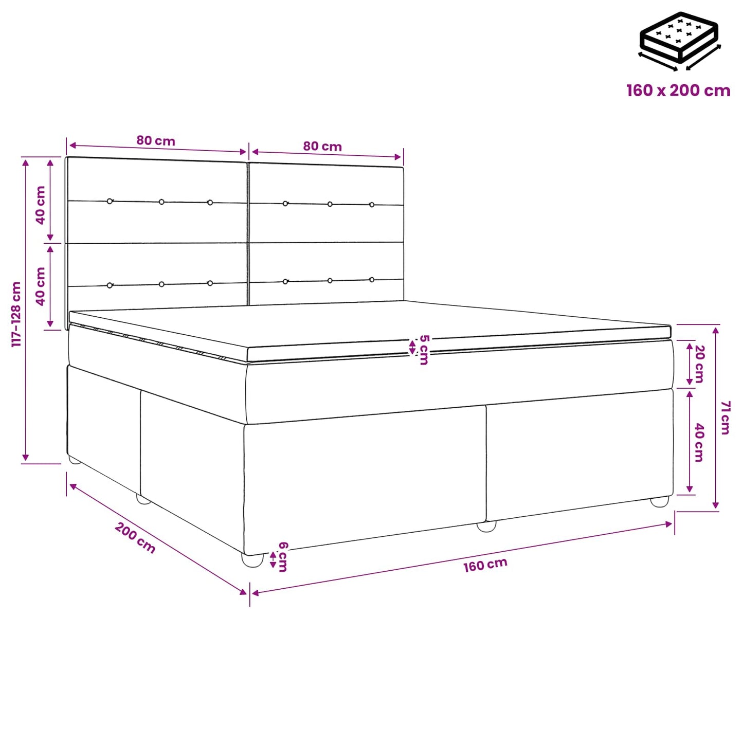Boxspringbed met matras Crèmekleurig 160 x 200 cm Stof