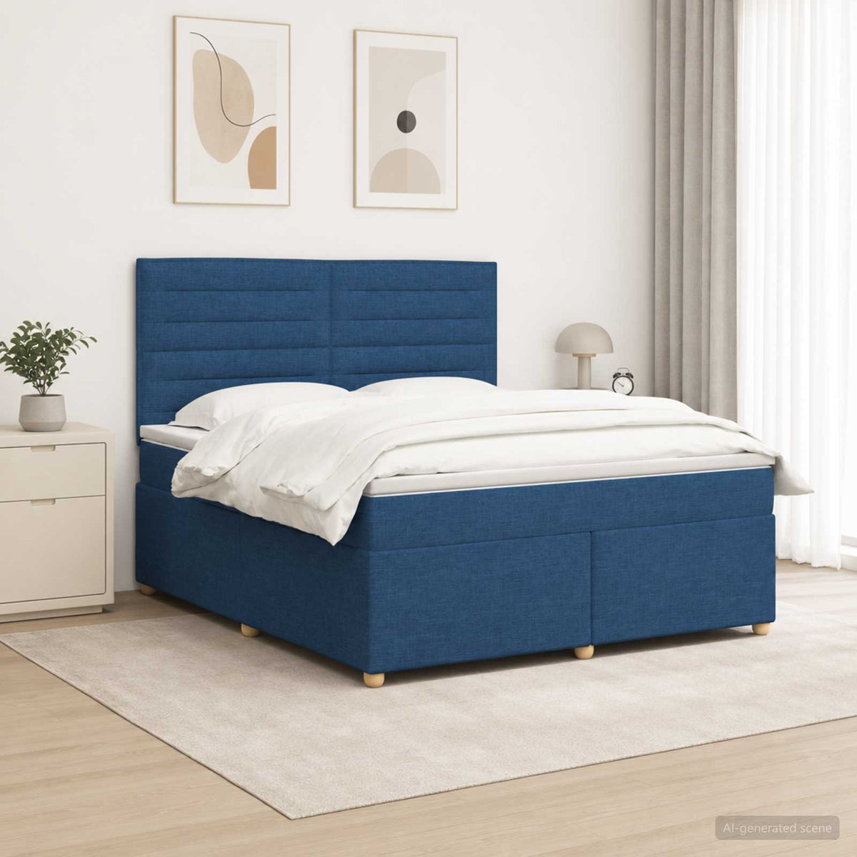 Boxspringbed met matras met hoofdeinde Blauw 160 x 200 cm Stof