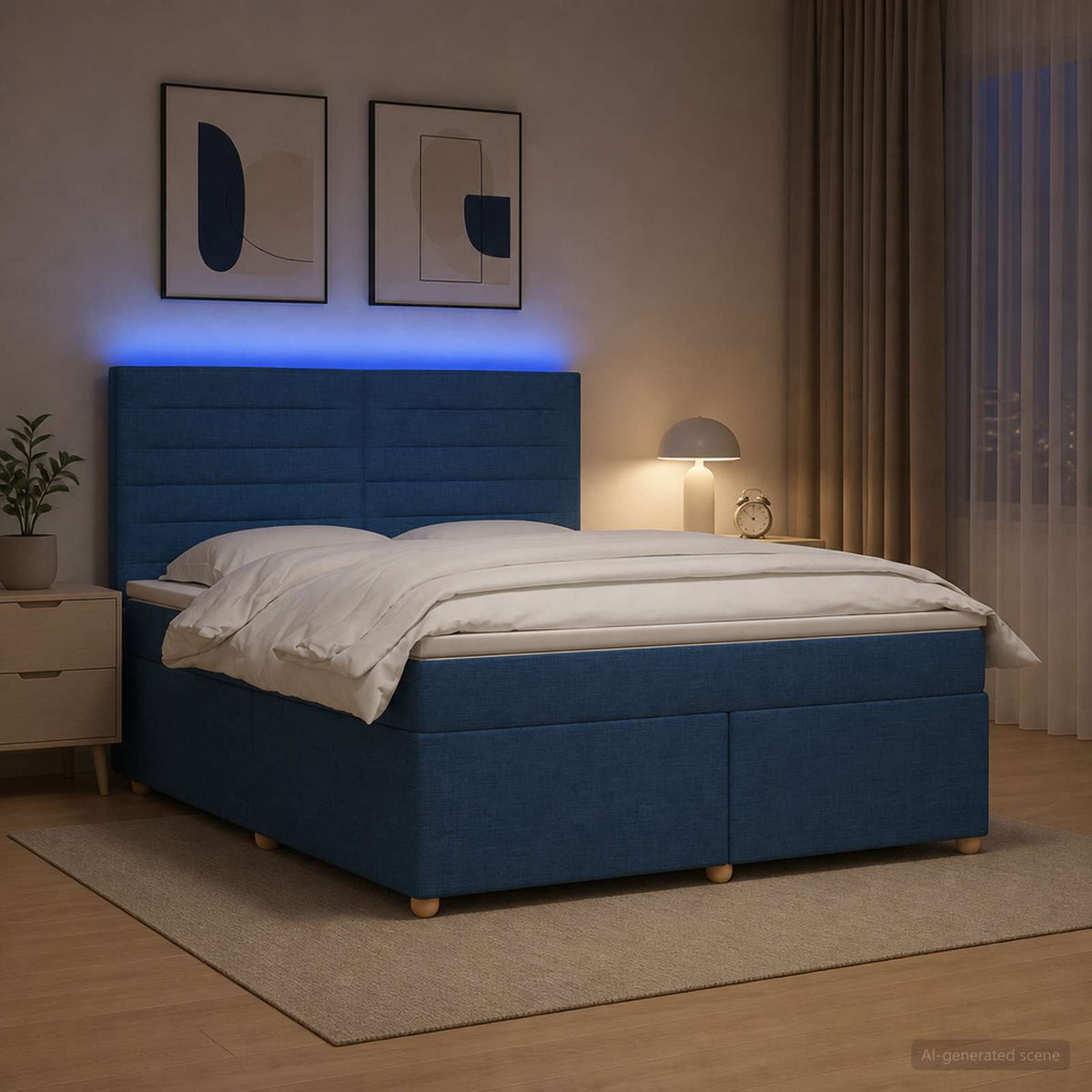Boxspringbed met matras met hoofdeinde Blauw 160 x 200 cm Stof