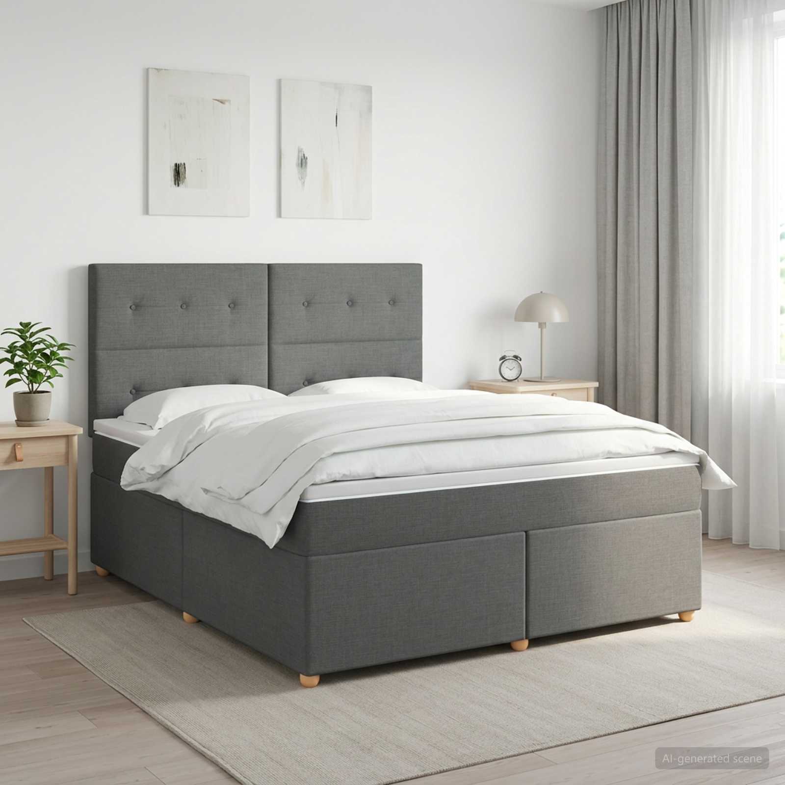 Boxspringbed met matras Donkergrijs 180 x 200 cm Stof
