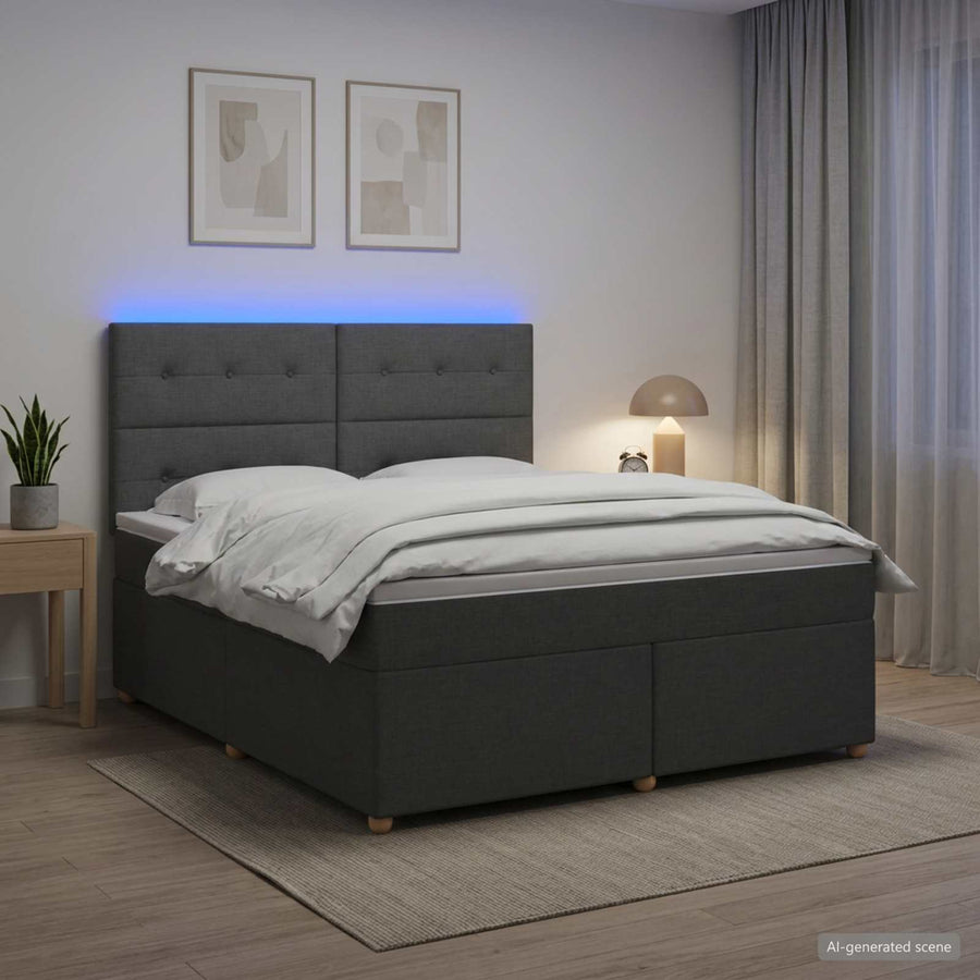 Boxspringbed met matras Donkergrijs 180 x 200 cm Stof