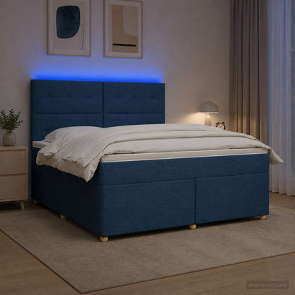 Boxspringbed met matras met hoofdeinde Blauw 180 x 200 cm Stof