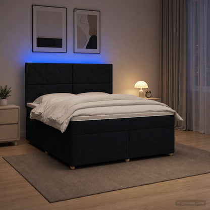 Boxspringbed met matras met hoofdeinde Zwart 140 x 190 cm Stof