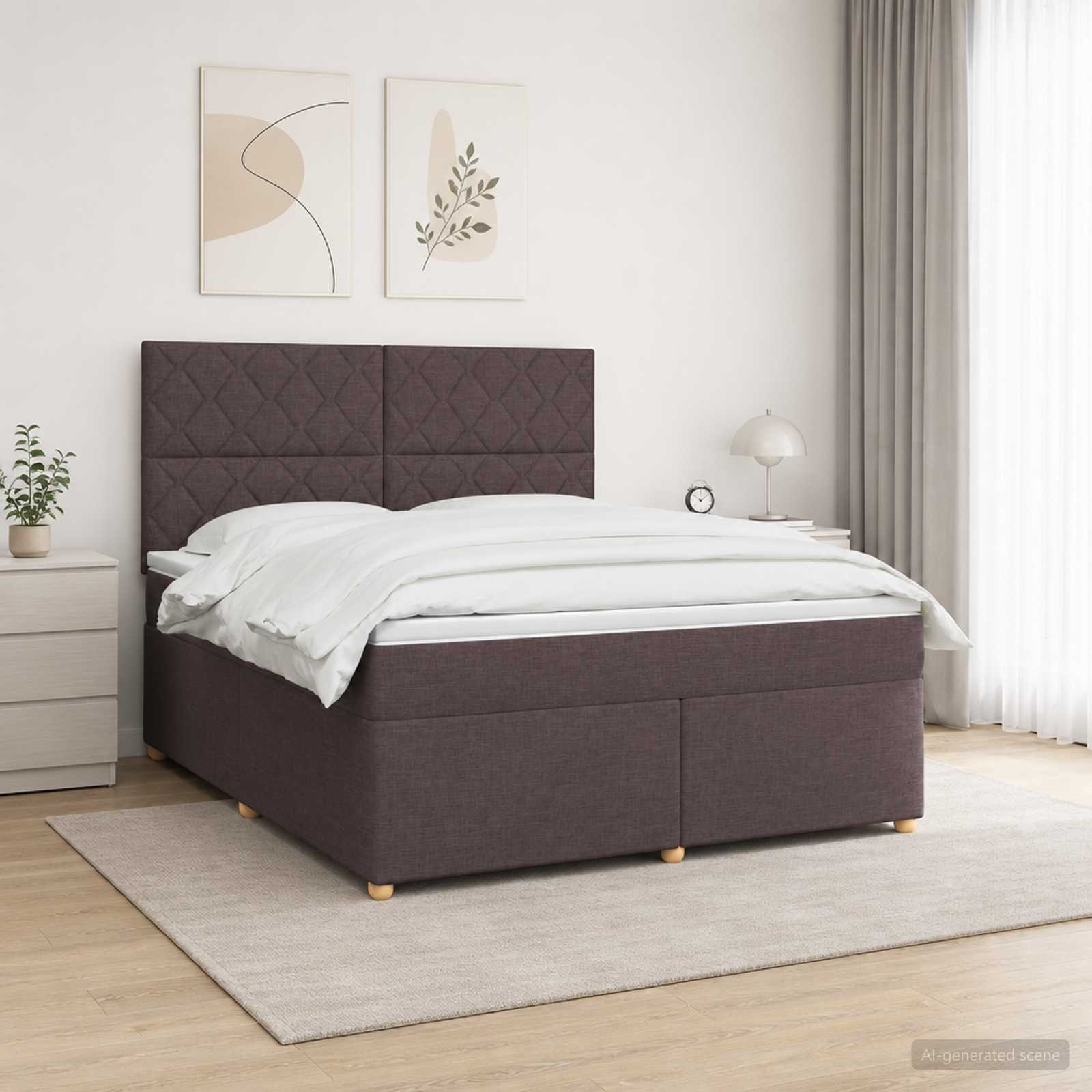 Boxspringbed met matras Donkerbruin 140 x 190 cm Stof