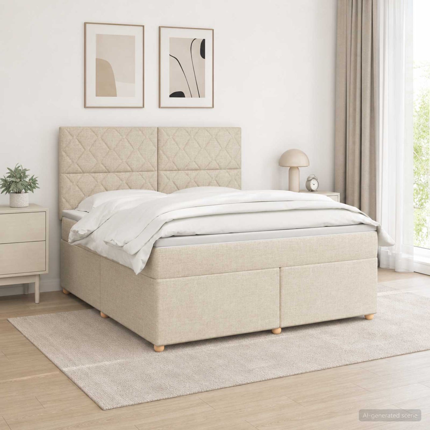 Boxspringbed met matras Crèmekleurig 160 x 200 cm Stof