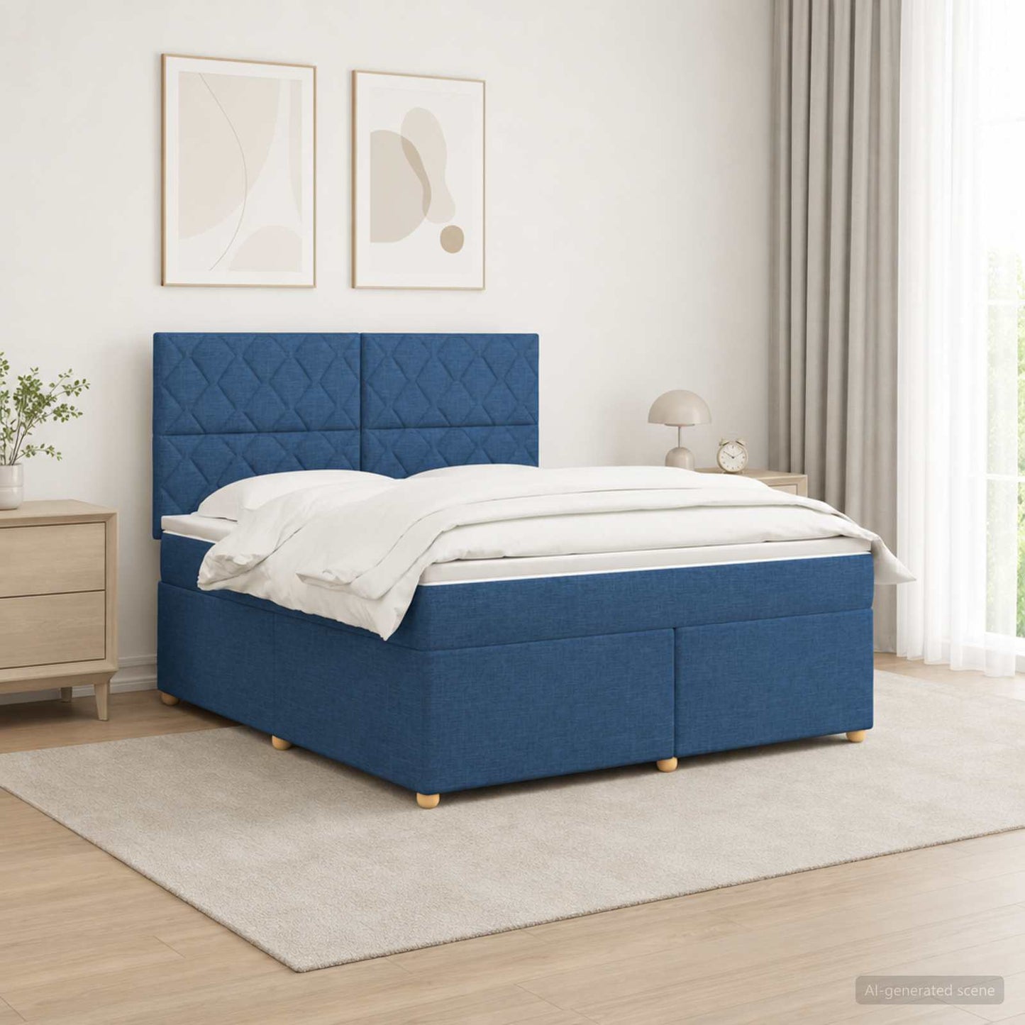 Boxspringbed met matras met hoofdeinde Blauw 140 x 200 cm Stof