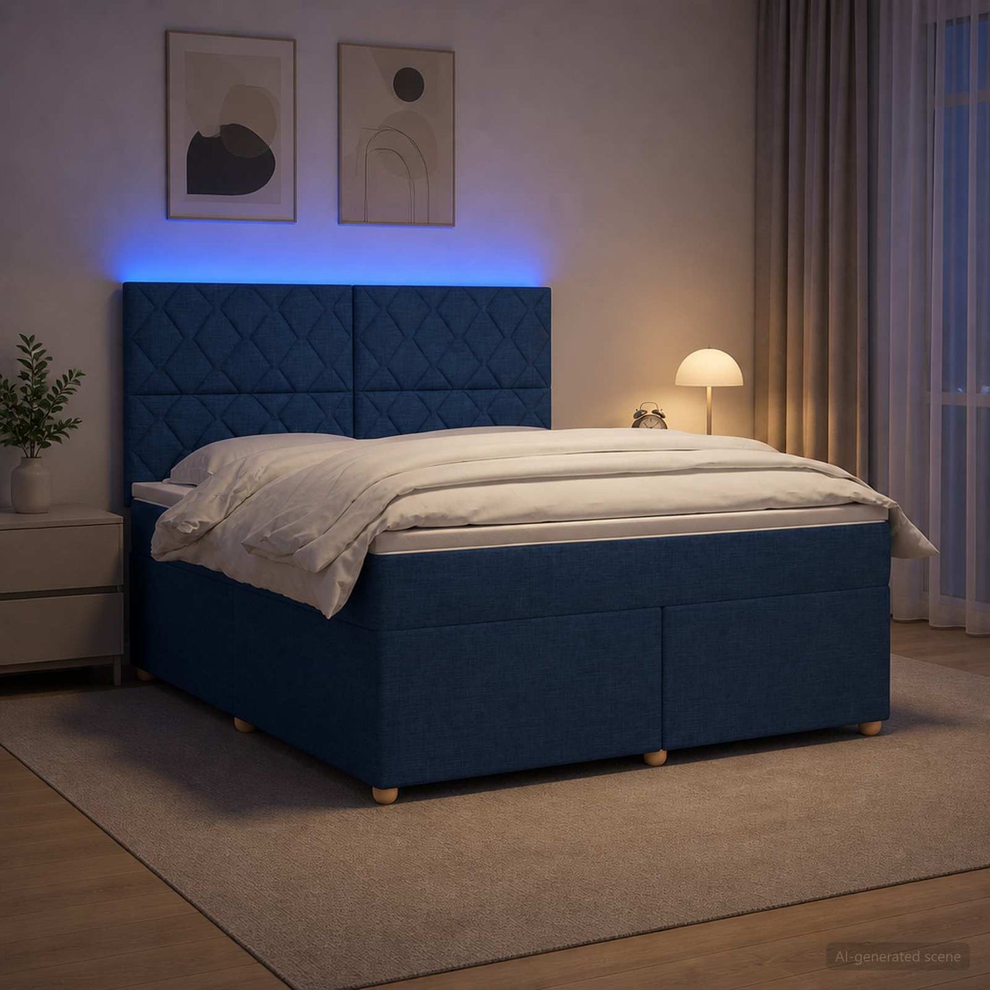Boxspringbed met matras met hoofdeinde Blauw 140 x 200 cm Stof