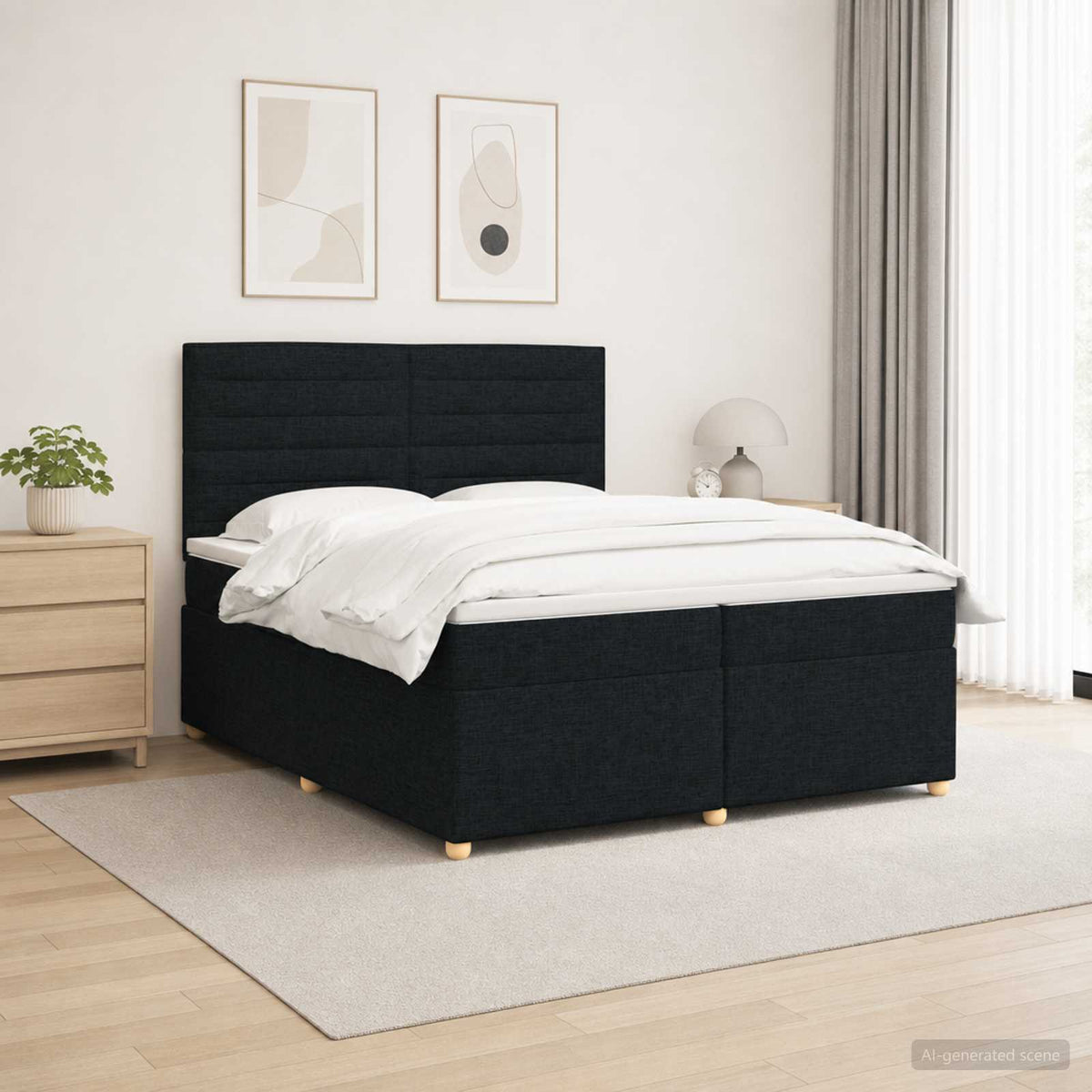 Boxspringbed met matras met hoofdeinde Zwart 200 x 200 cm Stof