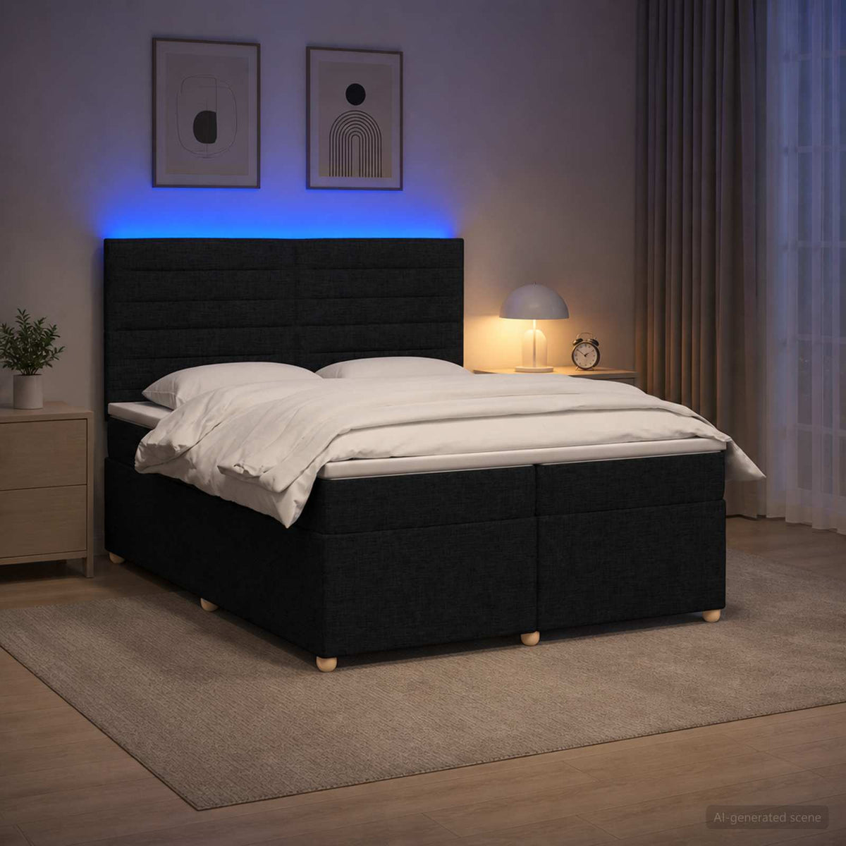 Boxspringbed met matras met hoofdeinde Zwart 200 x 200 cm Stof