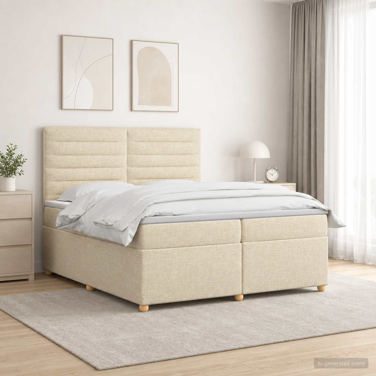 Boxspringbed met matras Crèmekleurig 200 x 200 cm Stof