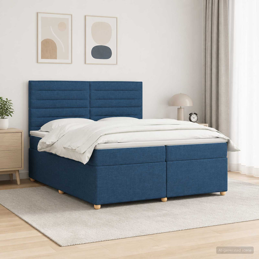Boxspringbed met matras met hoofdeinde Blauw 200 x 200 cm Stof