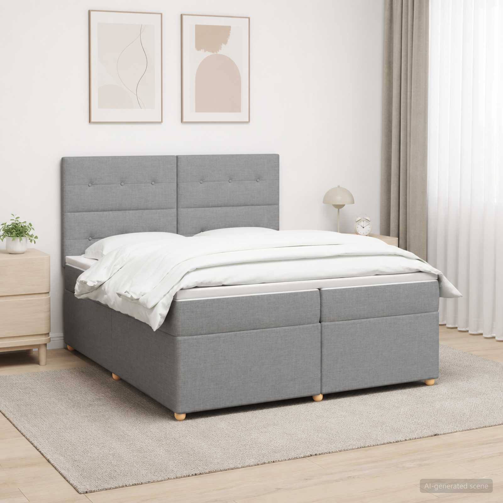 Boxspringbed met matras Lichtgrijs 200 x 200 cm Stof