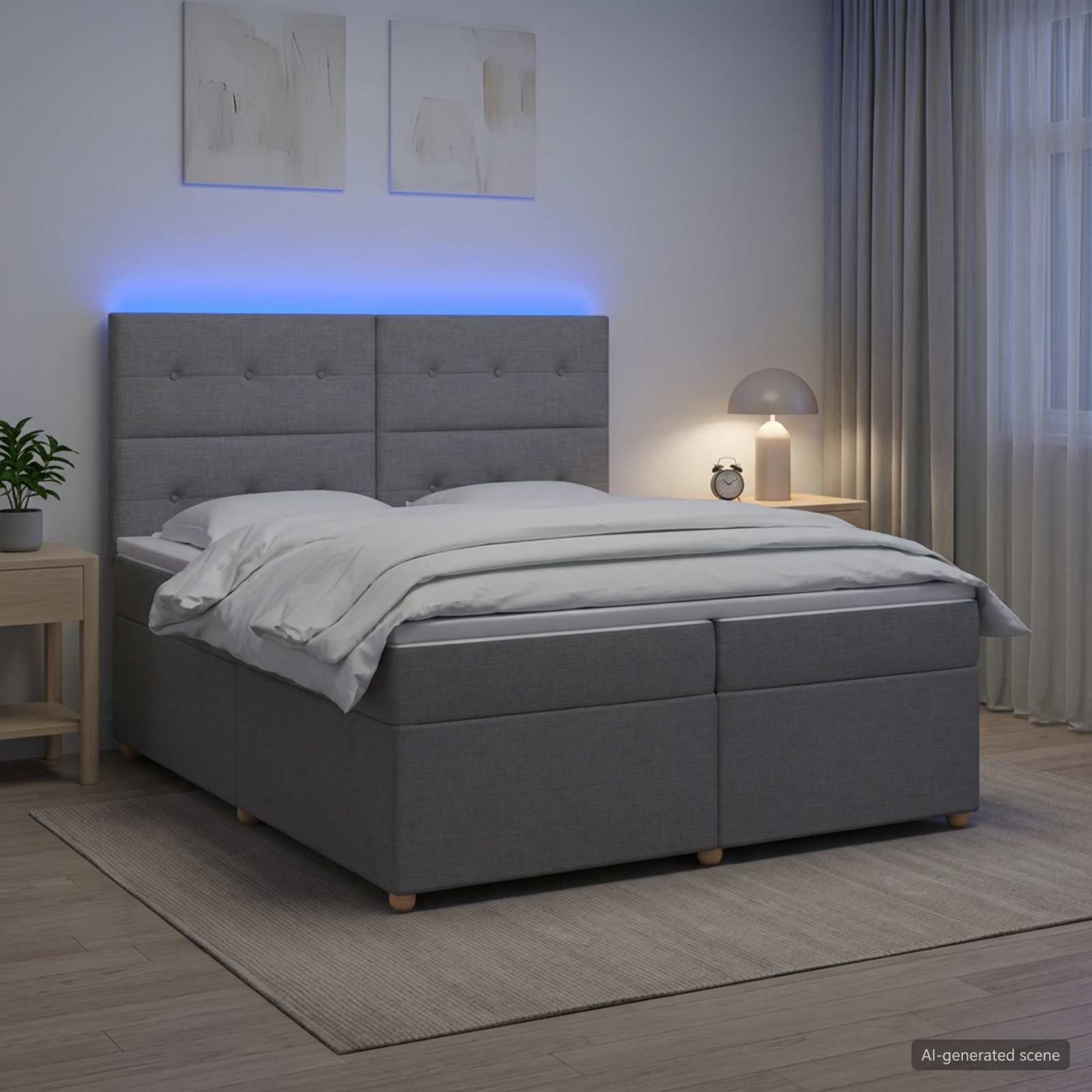 Boxspringbed met matras Lichtgrijs 200 x 200 cm Stof