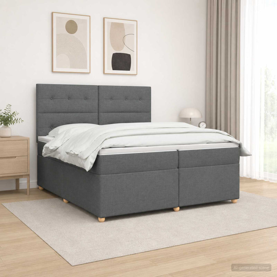 Boxspringbed met matras Donkergrijs 200 x 200 cm Stof