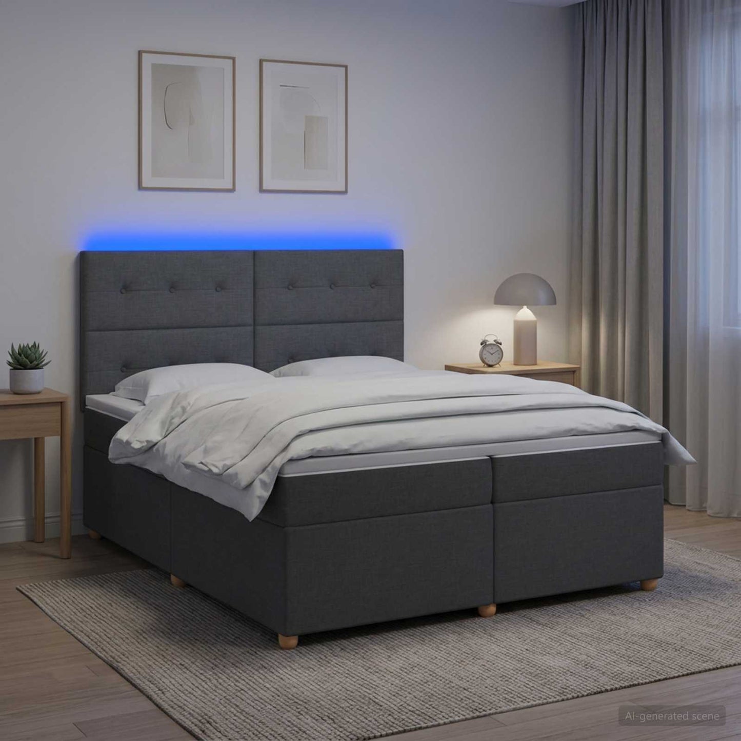 Boxspringbed met matras Donkergrijs 200 x 200 cm Stof