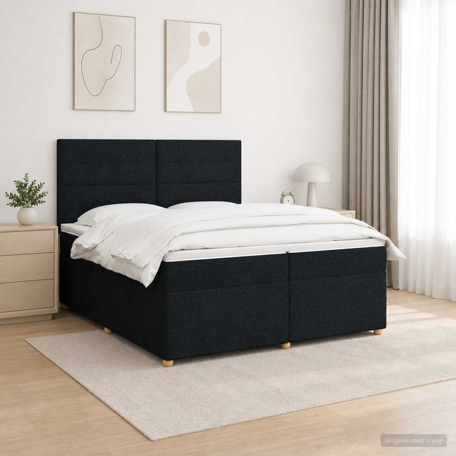 Boxspringbed met matras met hoofdeinde Zwart 200 x 200 cm Stof
