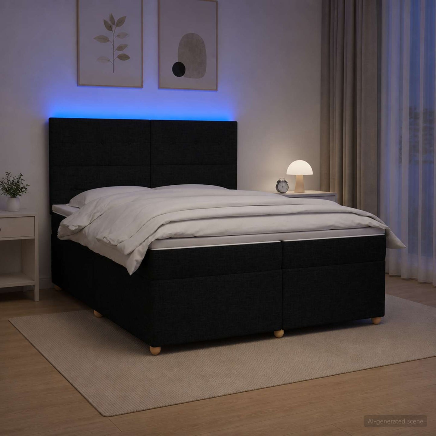 Boxspringbed met matras met hoofdeinde Zwart 200 x 200 cm Stof