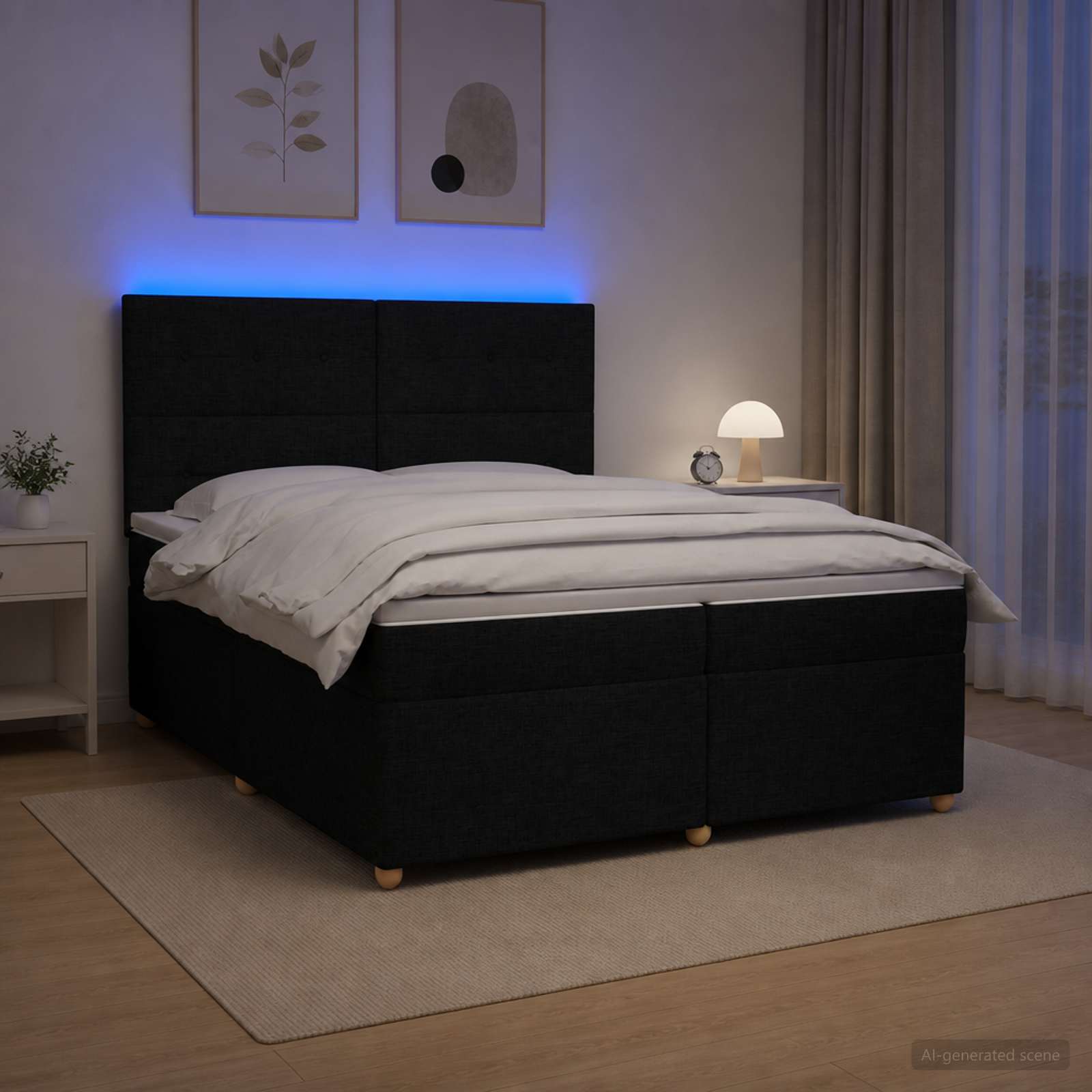 Boxspringbed met matras met hoofdeinde Zwart 200 x 200 cm Stof